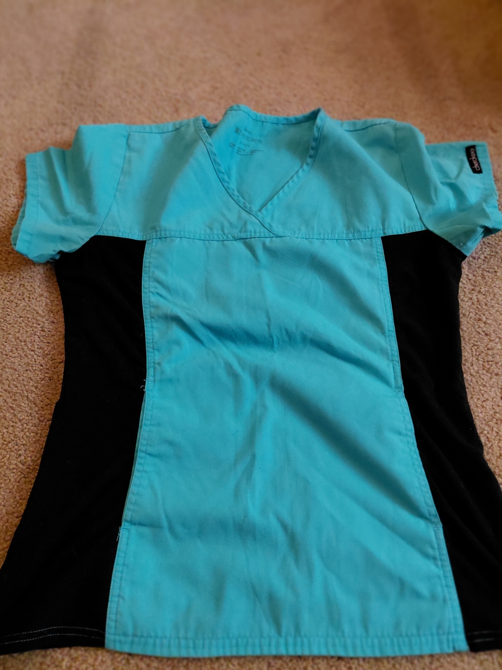 Aqua and Black V-Neck Medical Scrub Top
